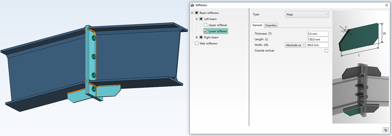 Apex haunch model with Lower plate stiffeners enabled